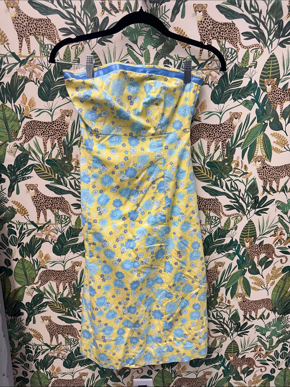 Lilly Pulitzer Yellow Strapless Dress with Blue Floral Print
